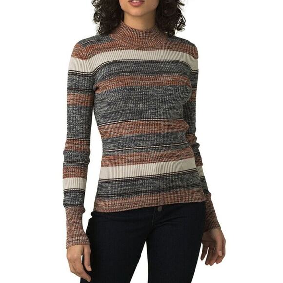 PrAna Acadia Striped Cotton Long Sleeve Pullover Sweater Red Gray Medium - Picture 1 of 12